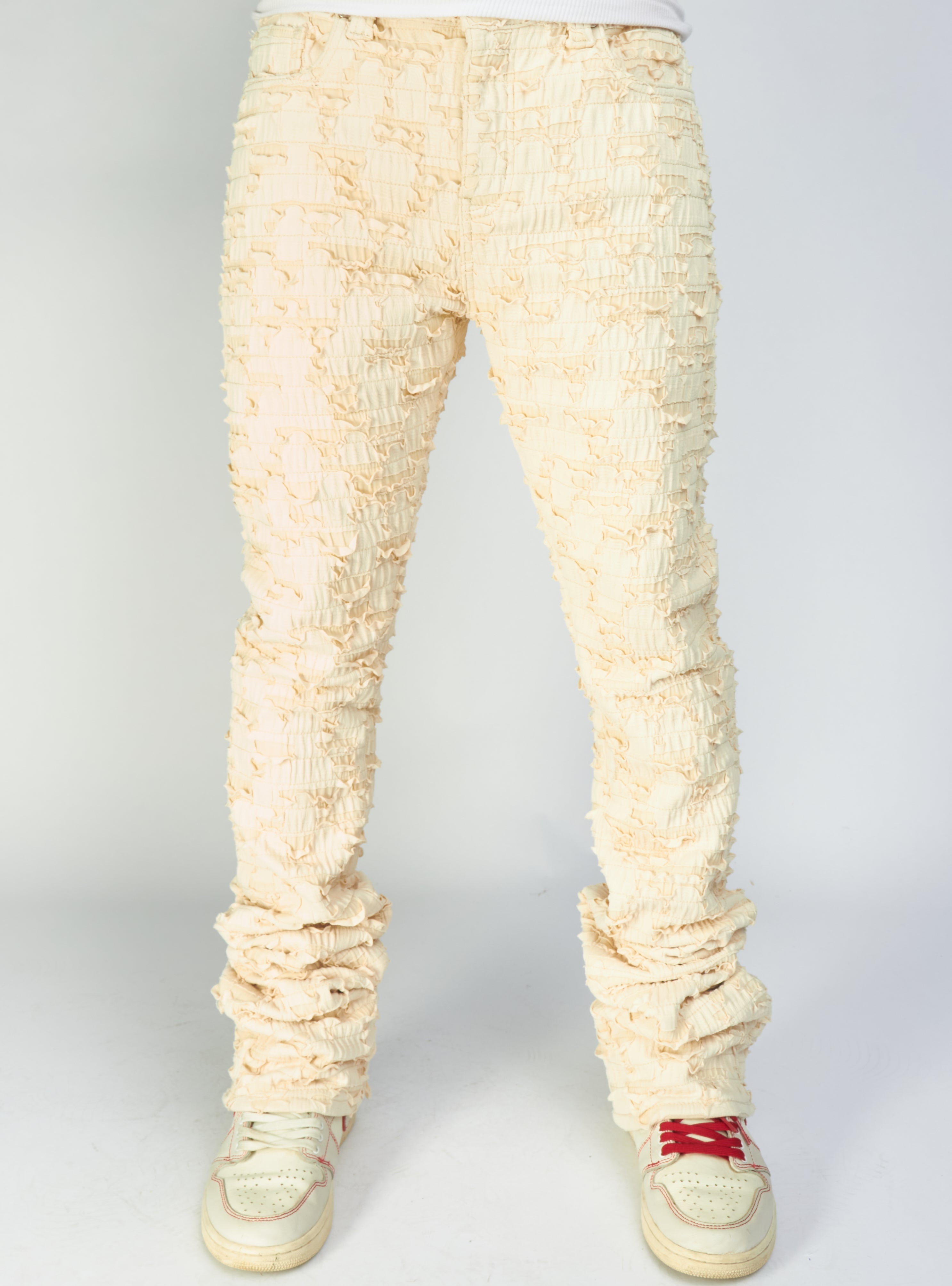 Politics Jeans - Lucas - Cream - Shredded Stacked Flare - 501