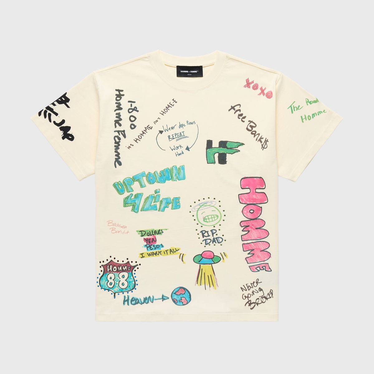 Homme+Femme T-Shirt - Rest Stop Tee - Cream - HFSS202529