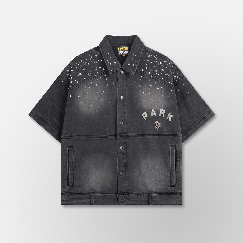 Hyde Park Shirt - Studded Park Denim Work Shirt - Black