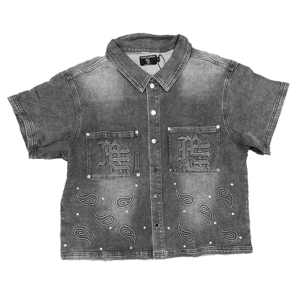 Mixed Emotion Shirt - Paisley - Black Wash Denim