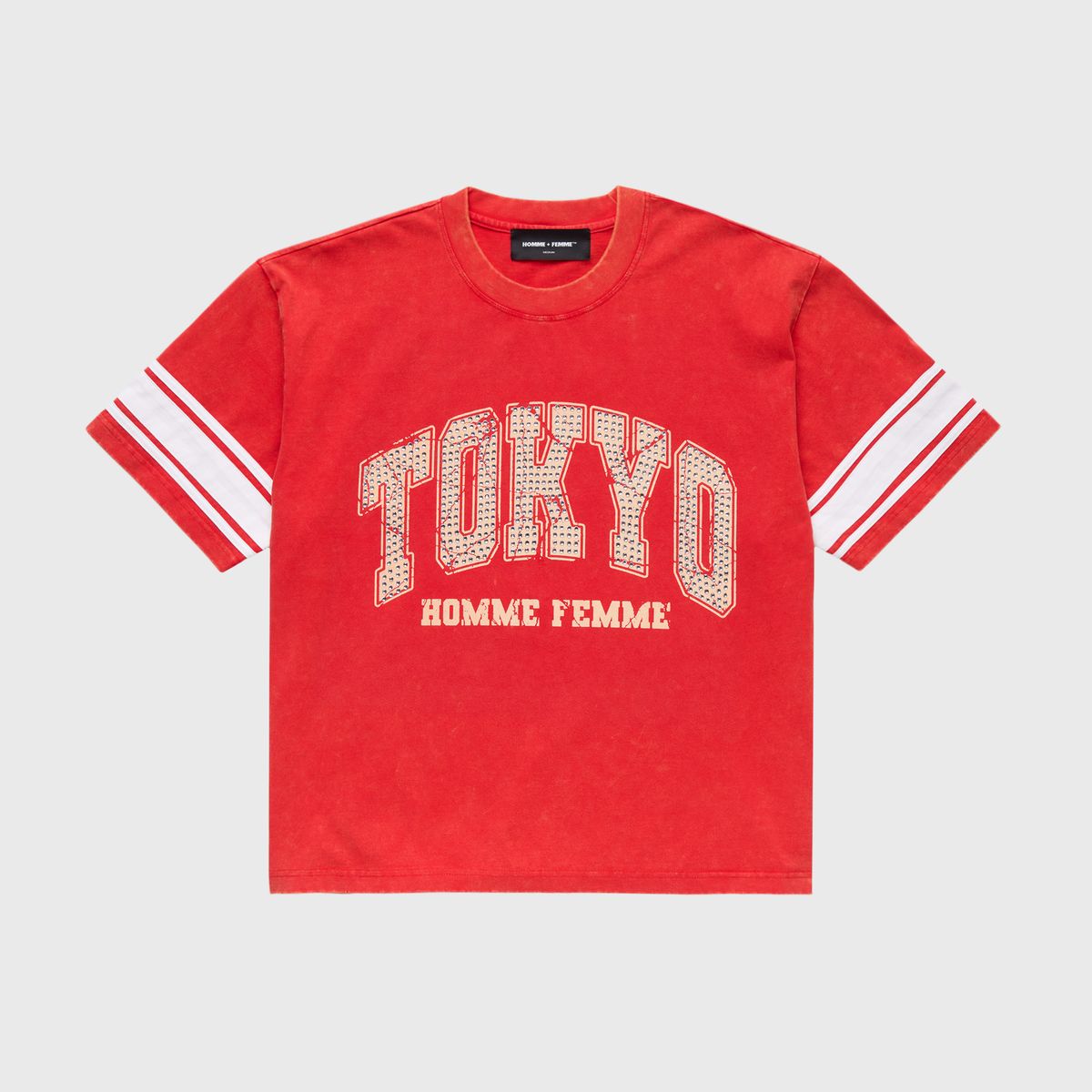Homme+Femme T-Shirt - Paris Rhinestone Tee - Red - HFSS2025107