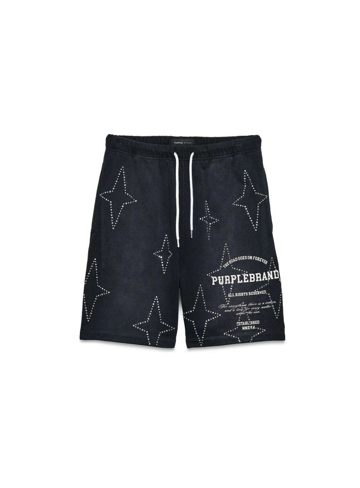 Purple-Brand Sweatshort - Stacked Crystal Stars - Black - P446-FSCB324