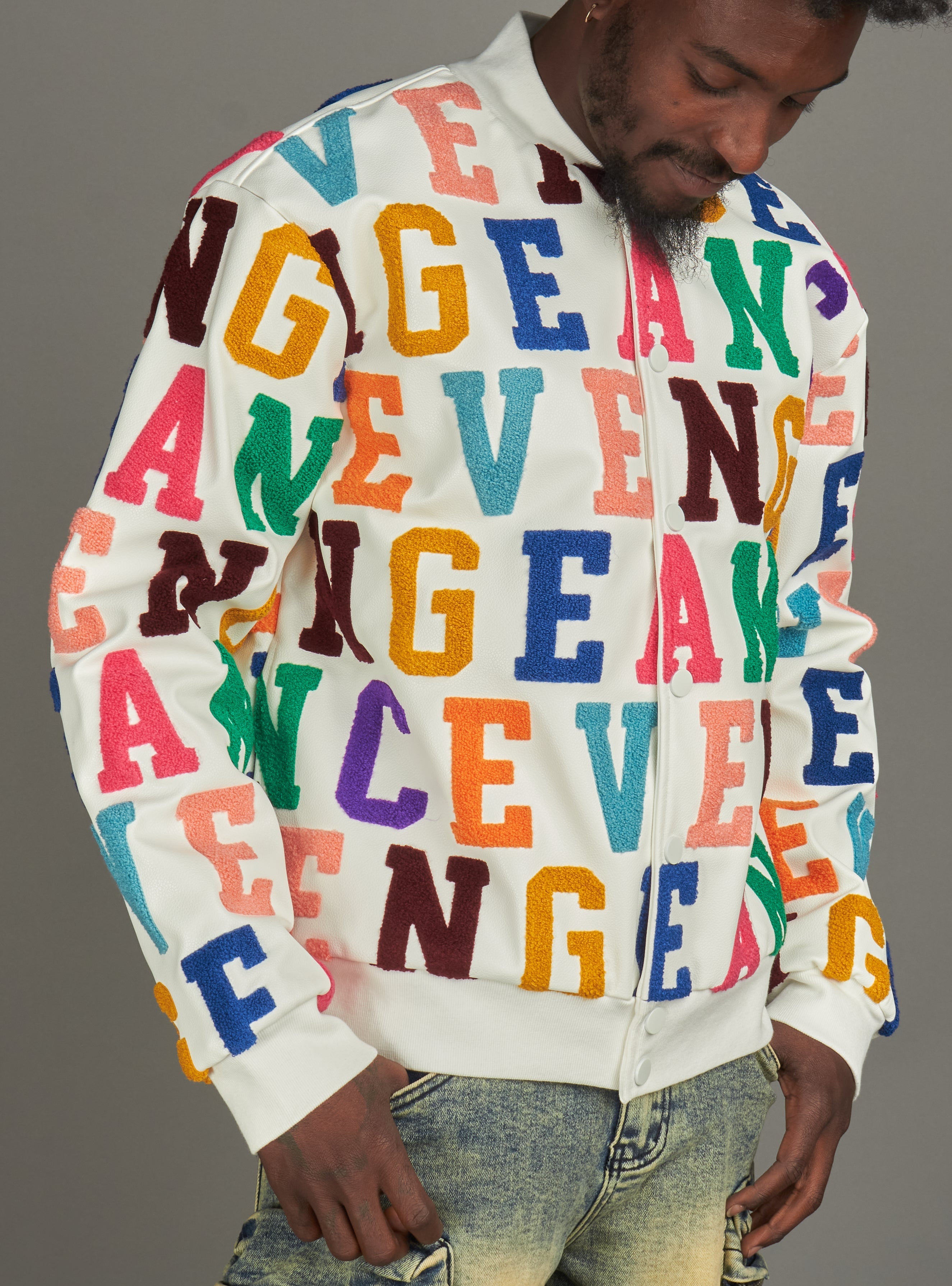 Politics Jacket - Lou Allover Letters - White - LOU299