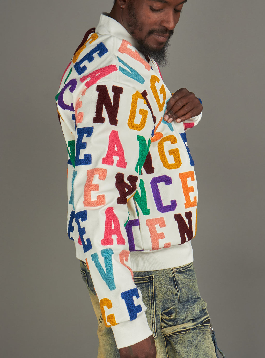 Politics Jacket - Lou Allover Letters - White - LOU299