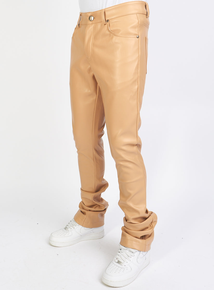 Politics Flare Stacked Pants - Barlow - PU Leather - Beige - 553