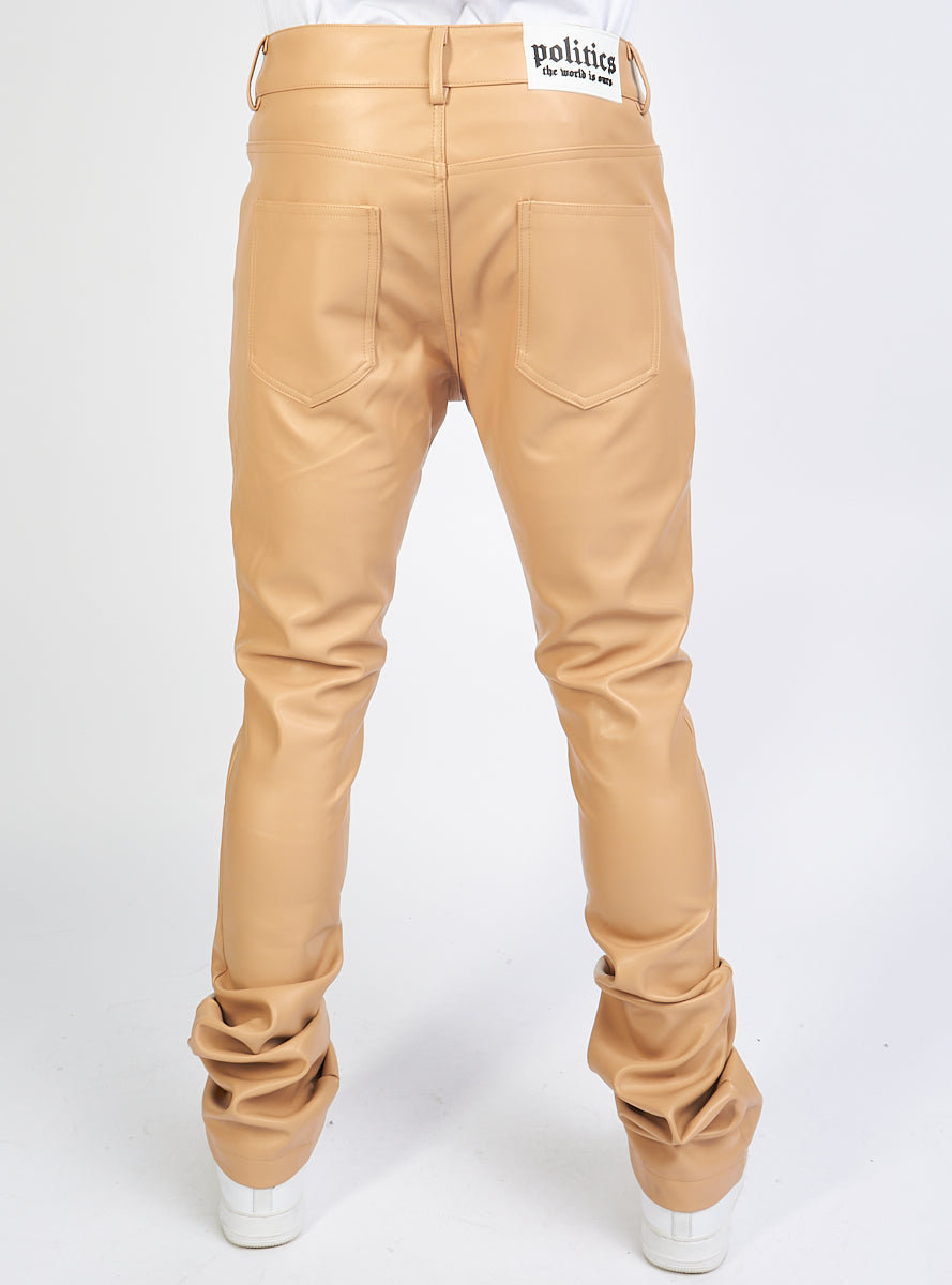 Politics Flare Stacked Pants - Barlow - PU Leather - Beige - 553