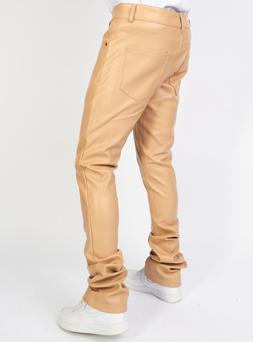 Politics Flare Stacked Pants - Barlow - PU Leather - Beige - 553