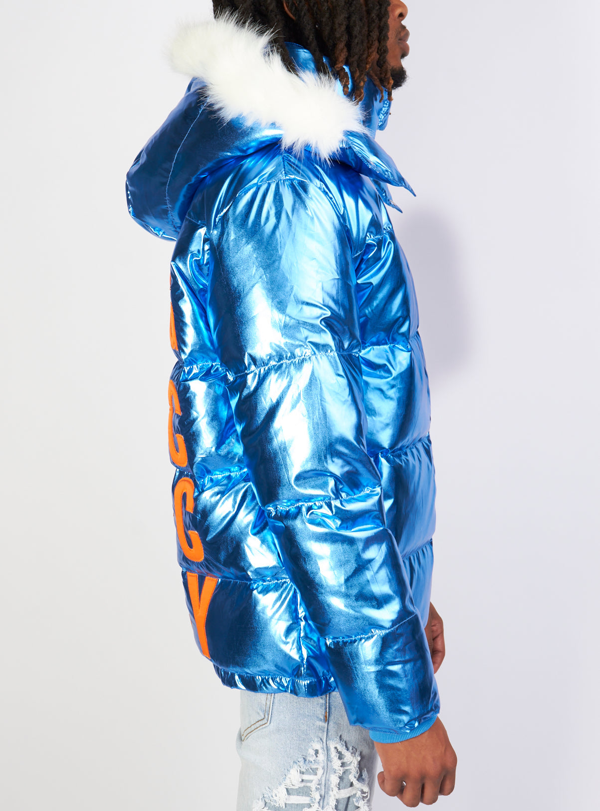 Vengeance of Cincy Puffer Jacket - Metallic Blue and Orange