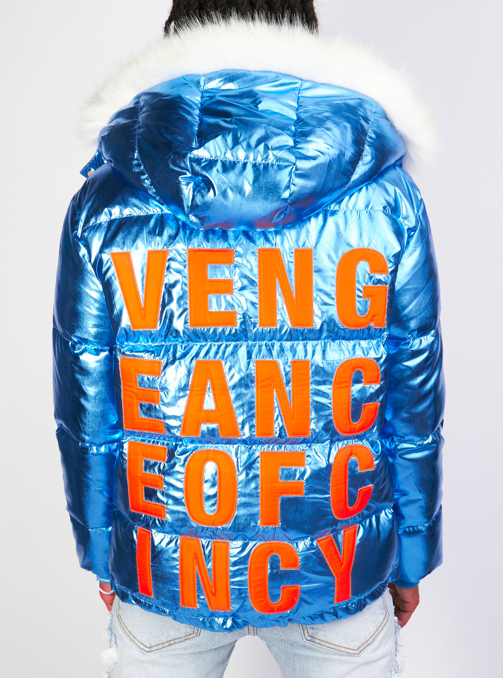 Vengeance of Cincy Puffer Jacket - Metallic Blue and Orange