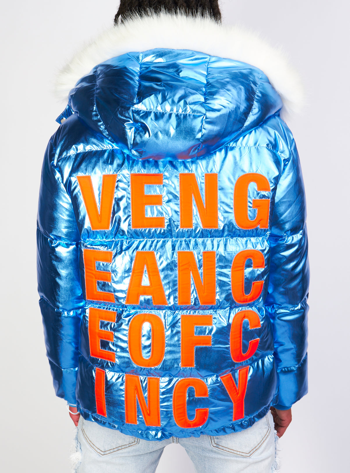 Vengeance of Cincy Puffer Jacket - Metallic Blue and Orange