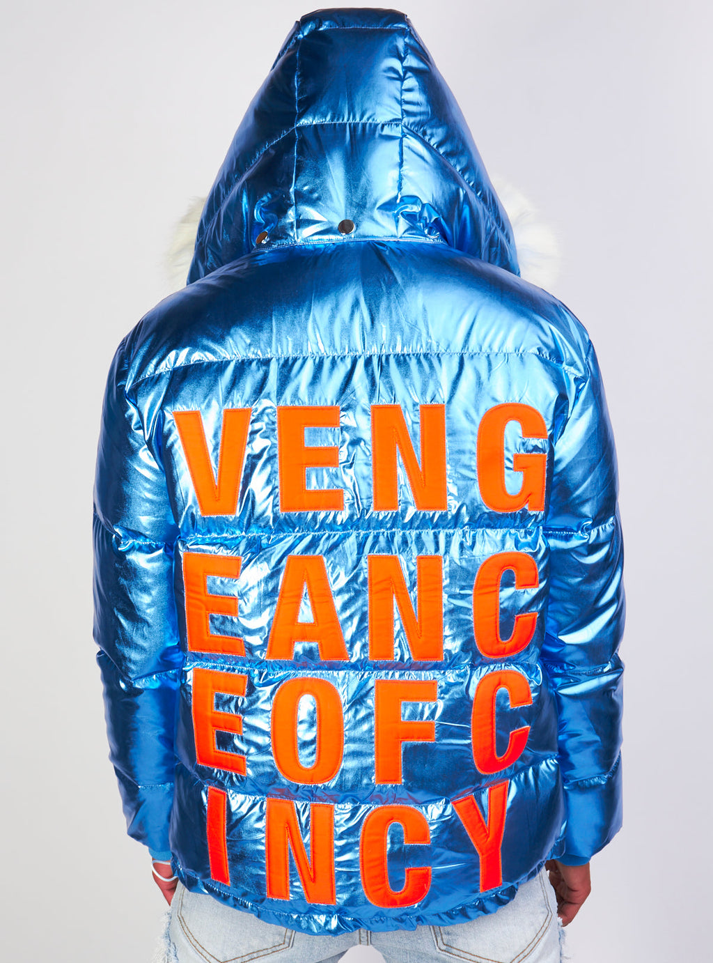 Vengeance of Cincy Puffer Jacket - Metallic Blue and Orange