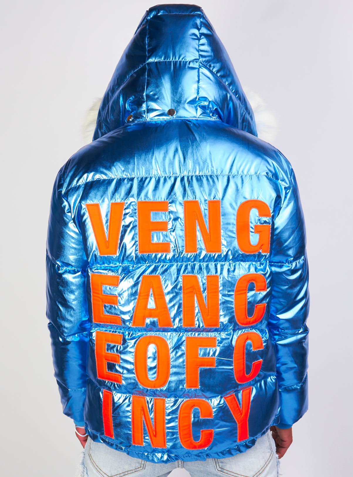 Vengeance of Cincy Puffer Jacket - Metallic Blue and Orange