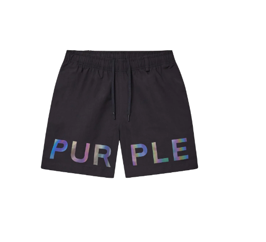 Purple-Brand Shorts - Holographic Swim Shorts - Black - P504-PBHW225