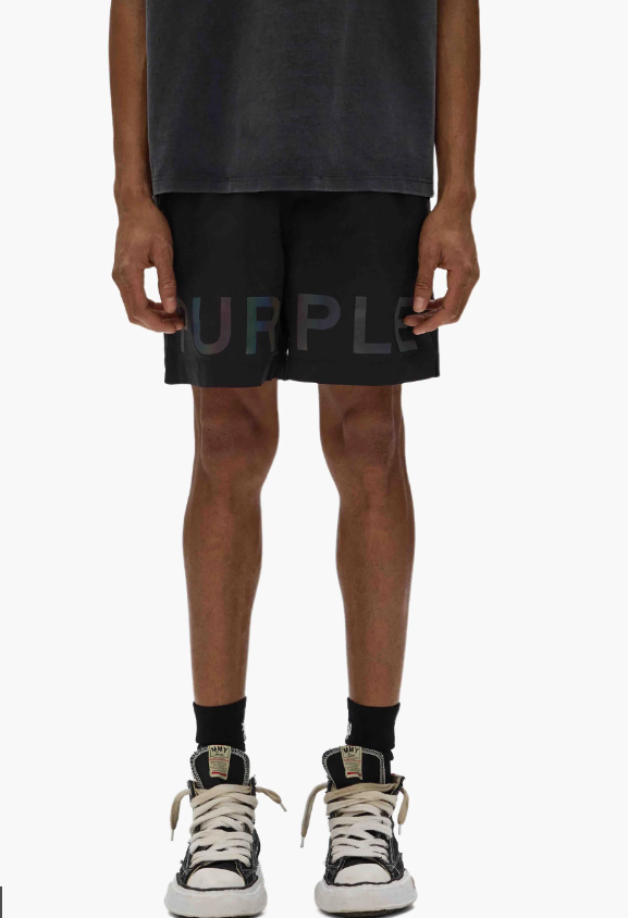 Purple-Brand Shorts - Holographic Swim Shorts - Black - P504-PBHW225