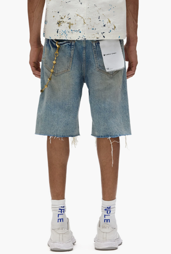 Purple-Brand - Shorts - Distressed Patch - Light Indigo - P059-FRPS325