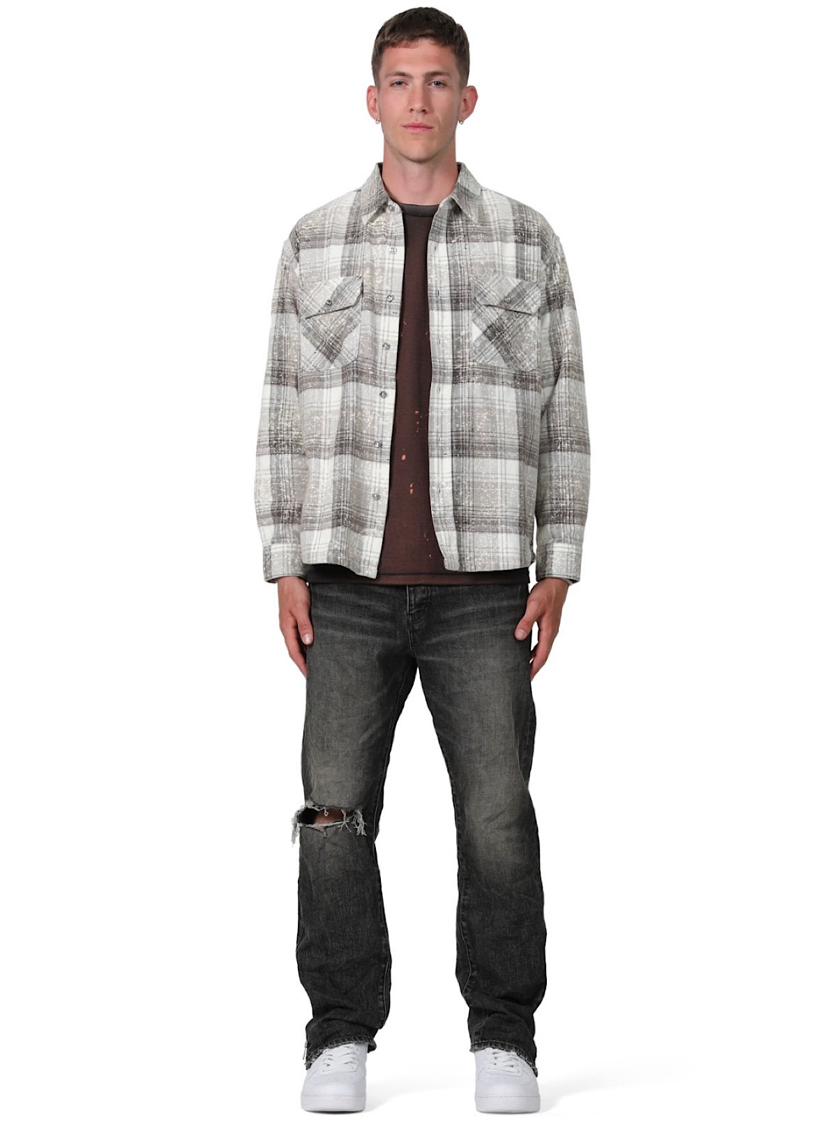 Purple-Brand Shirt - Plaid - Grey - P331-PSBG223