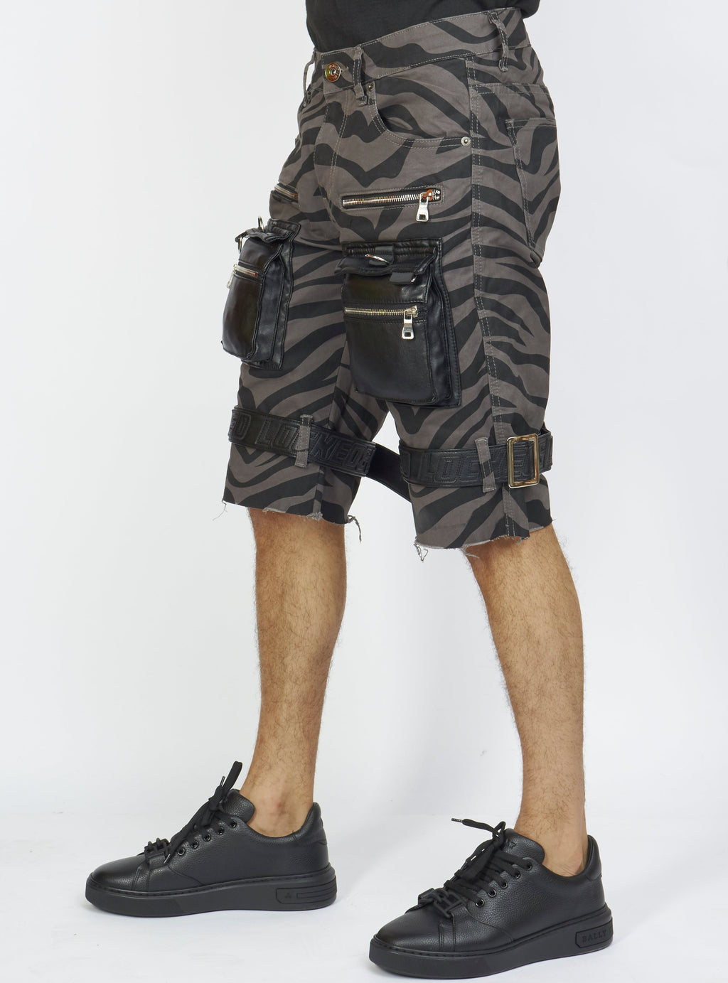 LNL Shorts - Strapped w/ Leather - Dark Grey and Black Zebra - LDS421103
