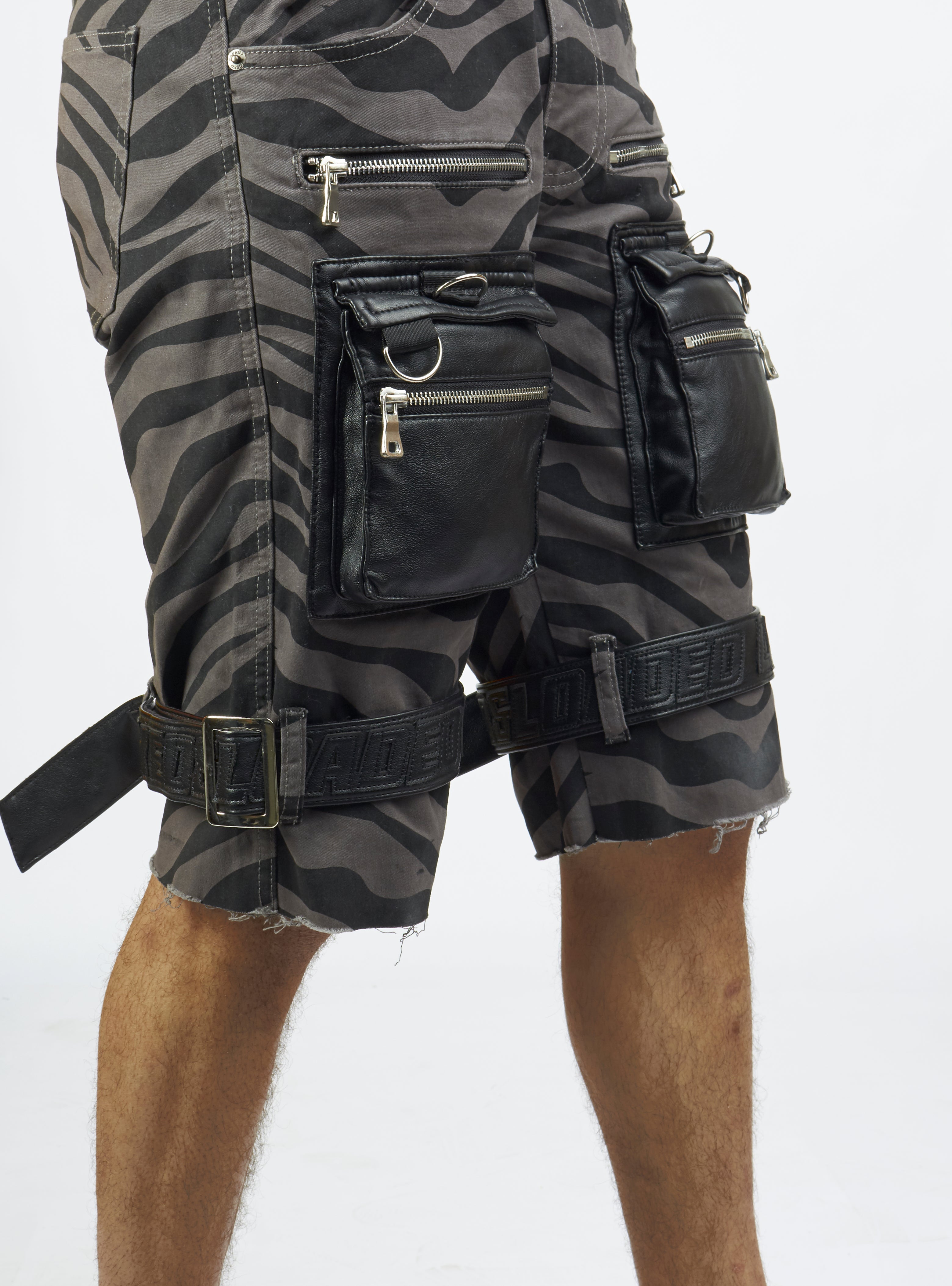 LNL Shorts - Strapped w/ Leather - Dark Grey and Black Zebra - LDS421103
